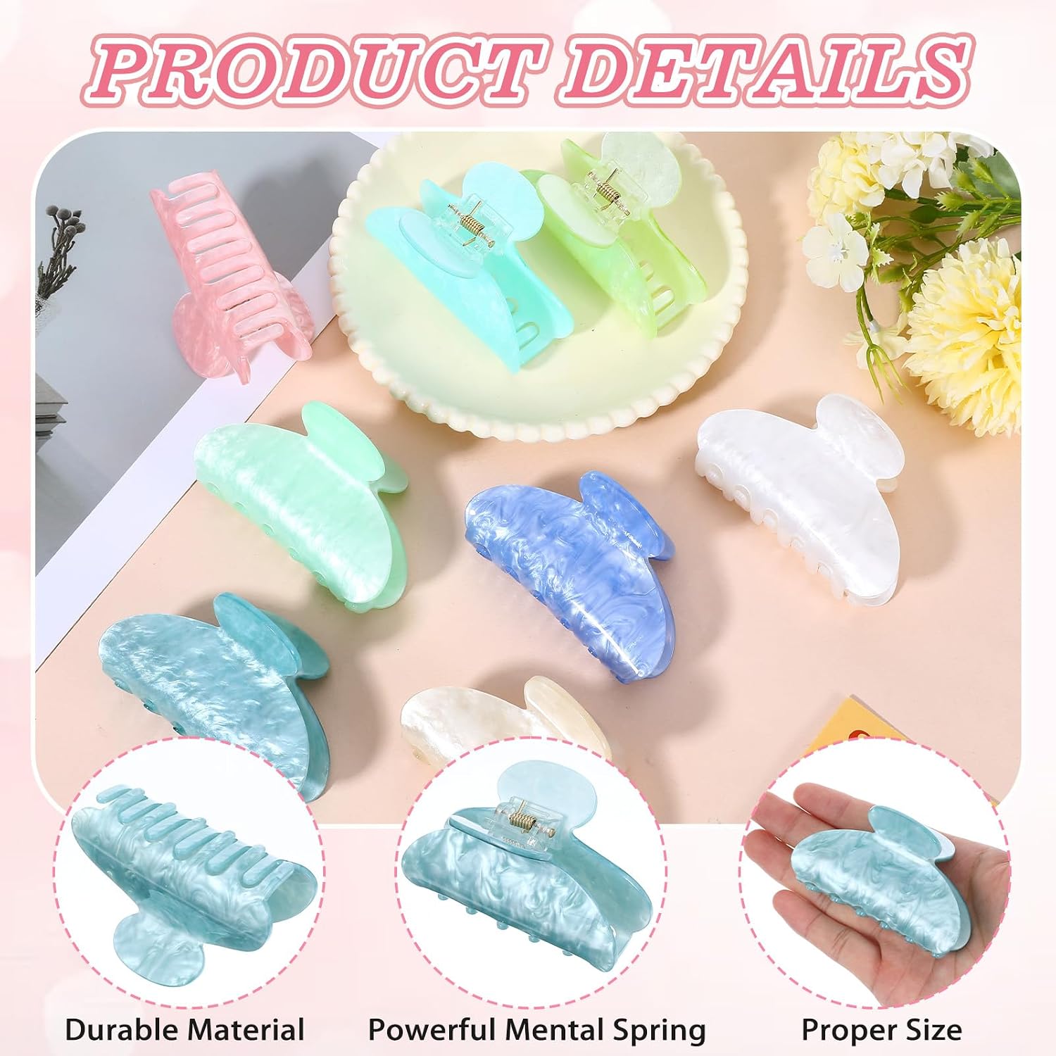 16 Pcs Large Acrylic Hair Claw Clips Bulk French Style Cute Hair Accessories Non-Slip Hold Claw Clips for Women Thick Thin Home Out Headpiece (8 Colors)