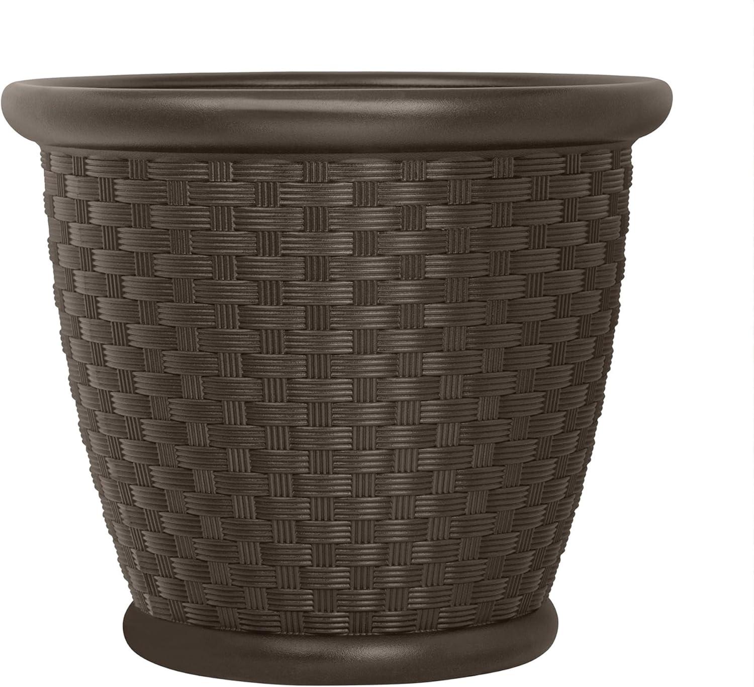 Suncast Sonora 22-Inch Dark Brown Wicker Plastic Planter - Indoor/Outdoor Garden Flower Pot for Porch, Patio & Entryway