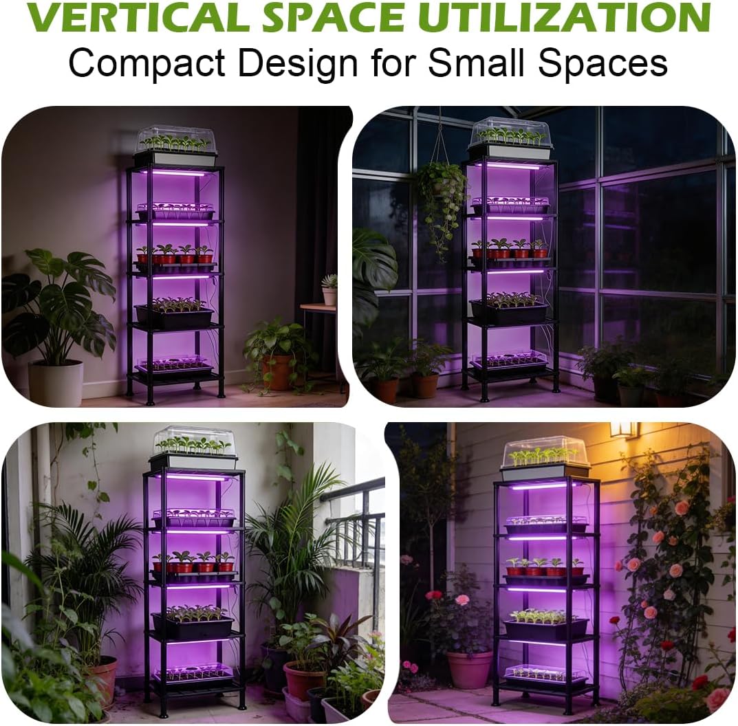 BTPLASTIK Plastic Plant Stand, with Red & Blue LED Grow Light, Universal Plant Seedling Tray Organizer - with Ventilated Mesh, for Indoor/Outdoor Gardening, Durable Plant Pot Holder