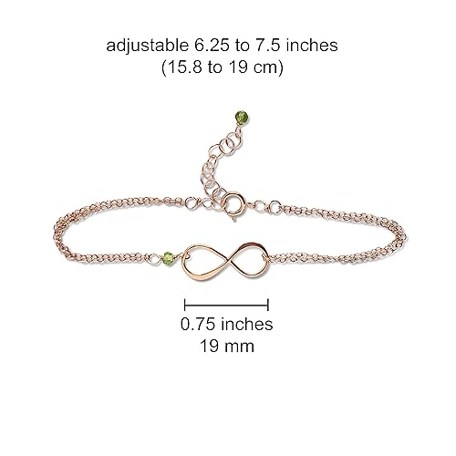 Miniatura 3 de Rose Gold Birthstone Infinity Charm Bracelet - Peridot, Gold Fill, Vermeil - Handmade August Birthday Gift for Her