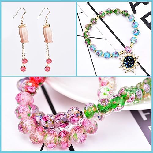 Miniatura 6 de 80 cuentas de cristal de flores para joyas, pulseras, manualidades, fabricación de collares, cuentas de arena dorada, bonitas cuentas de cristal de