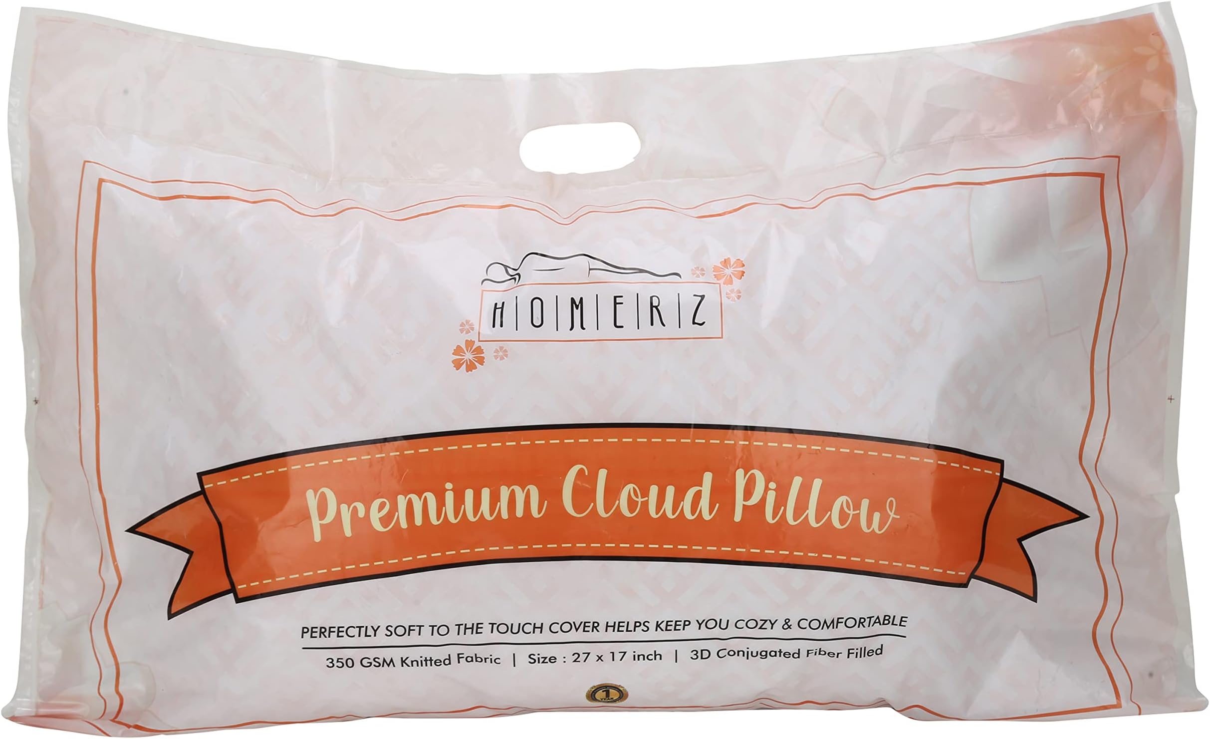 Premium Pack Cloud Pillow, Pack of 1, 16 x 24 inch Size, Vacuum Pack