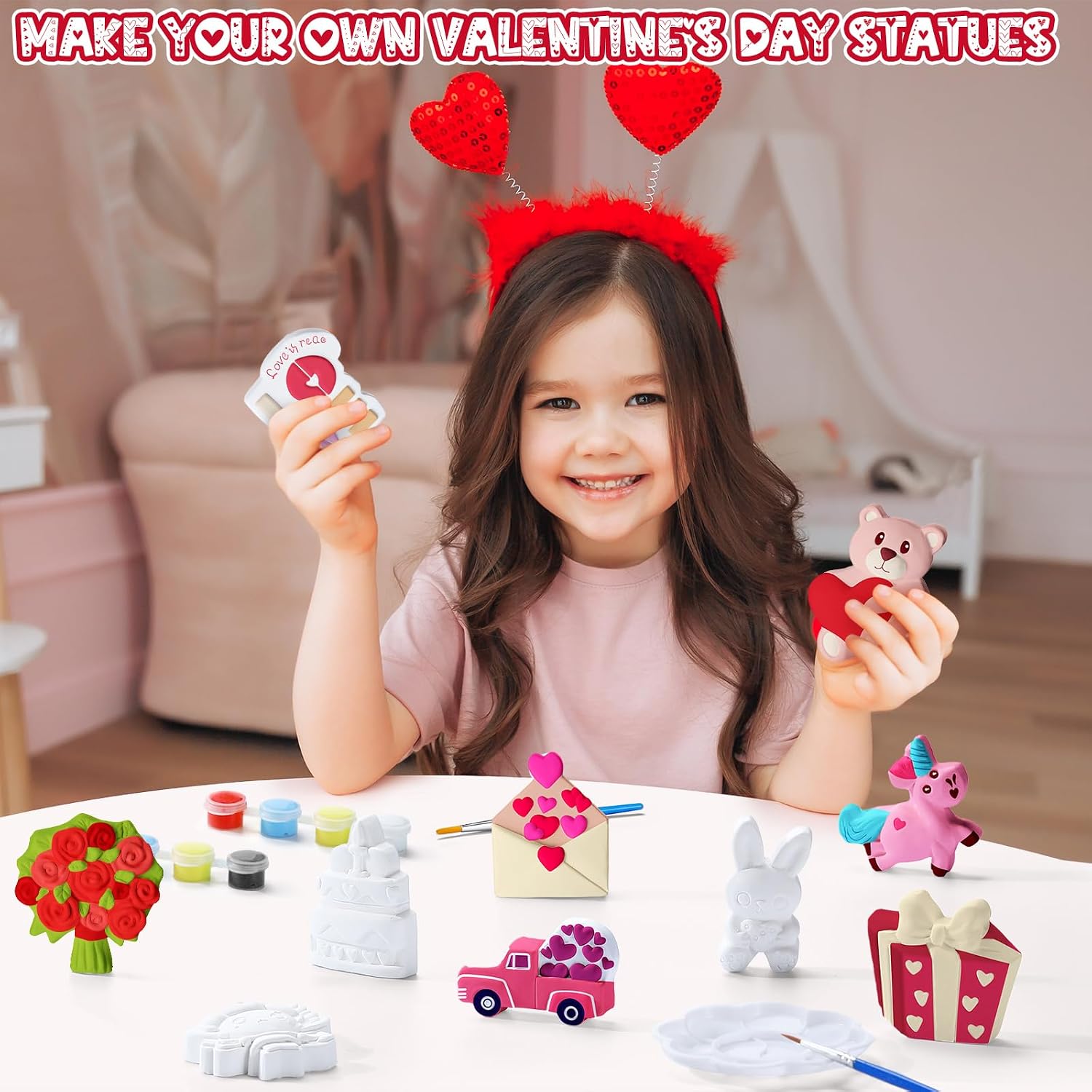 JellyArch 20 Set Heart DIY Painting Kit Ceramic to Paint Your Own Heart Bear Gnome Statues Unpainted Plaster Figurines Brushes Bags Acrylic Paints Party Favor for Adults