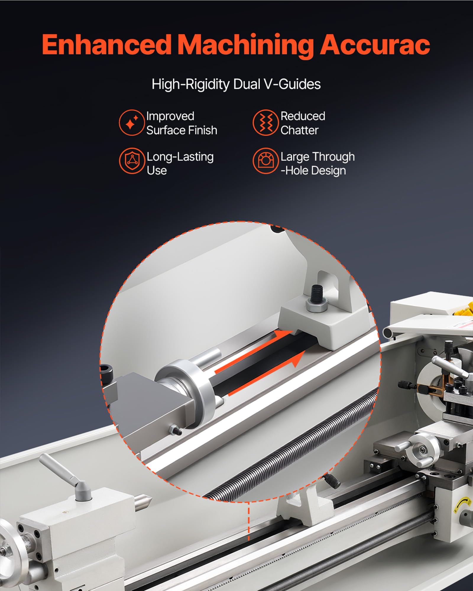 VEVOR Tornio da Banco Metalli 1100W Ingranaggi 220x762mm Motore Brushless