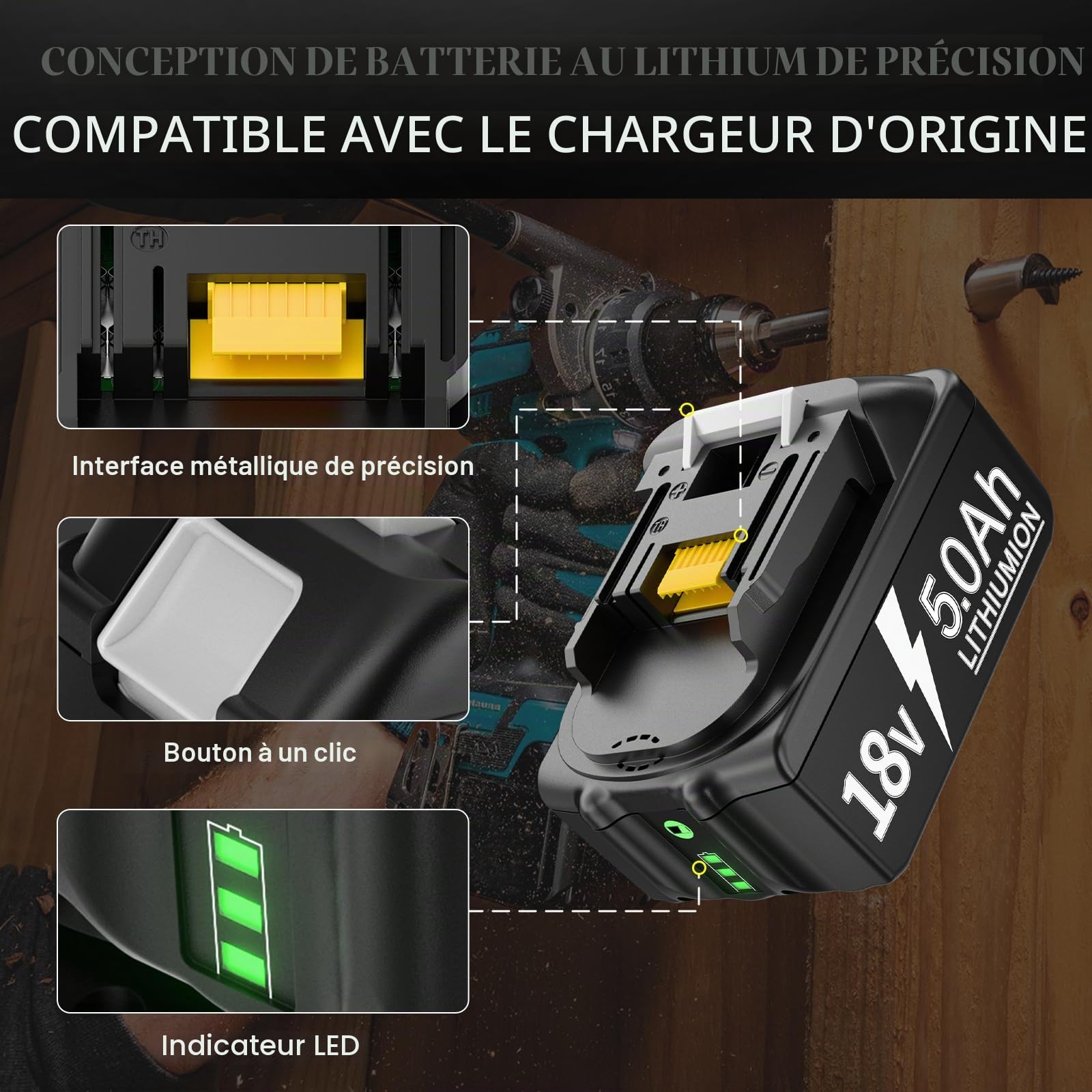 2X 18V 5,0Ah/5000mAh Batteries de Remplacement pour Ma-Kita 18V BL1850B BL1830 BL1850 BL1860 BL1830B BL1860B BL1840 BL1820 BL1845 BL1835 BL1815 LXT-400