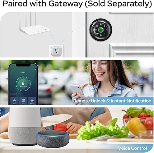 Miniatura 6 de GeekTale Cerradura de puerta de huellas dactilares para dormitorios, perilla de puerta de huellas dactilares con cerradura, cerradura de puerta