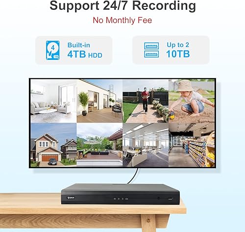 Miniatura 9 de Anpviz Sistema de cámara de seguridad PoE 4K de 16 canales, 8 cámaras IP PoE con cable de 8MP para exteriores con detección de humanos y vehículos,