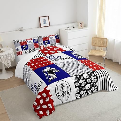 Miniatura 4 de Erosebridal Ropa de cama de fútbol  Juego de edredón de tamaño matrimonial, edredón de retazos de juego de pelota para regalo, geometría come