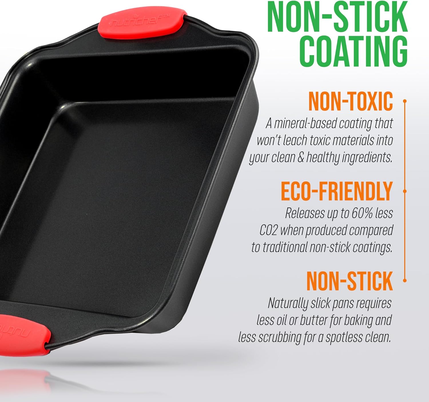 Nutrichef Nonstick Square Baking Pan with Red Silicone Grip Handles - Square Brownie & Cake Tray - Even Heat Distribution, PFOA, PFOS, PTFE-Free Nonstick Coating - 8" x 8" Pan, Gray - Image 6