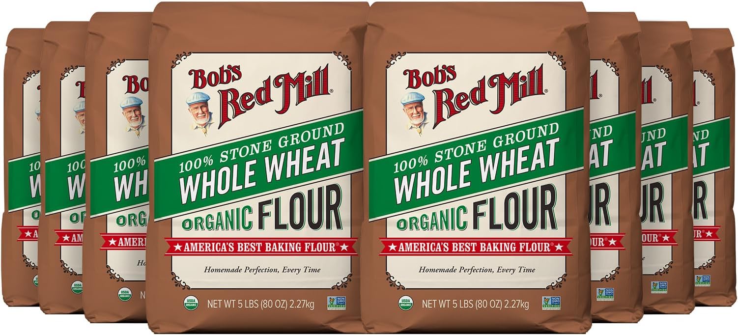 Bob's Red Mill Organic Whole Wheat Flour, 5lb (Pack of 8) - Non GMO, Whole Grain, Vegan, Kosher