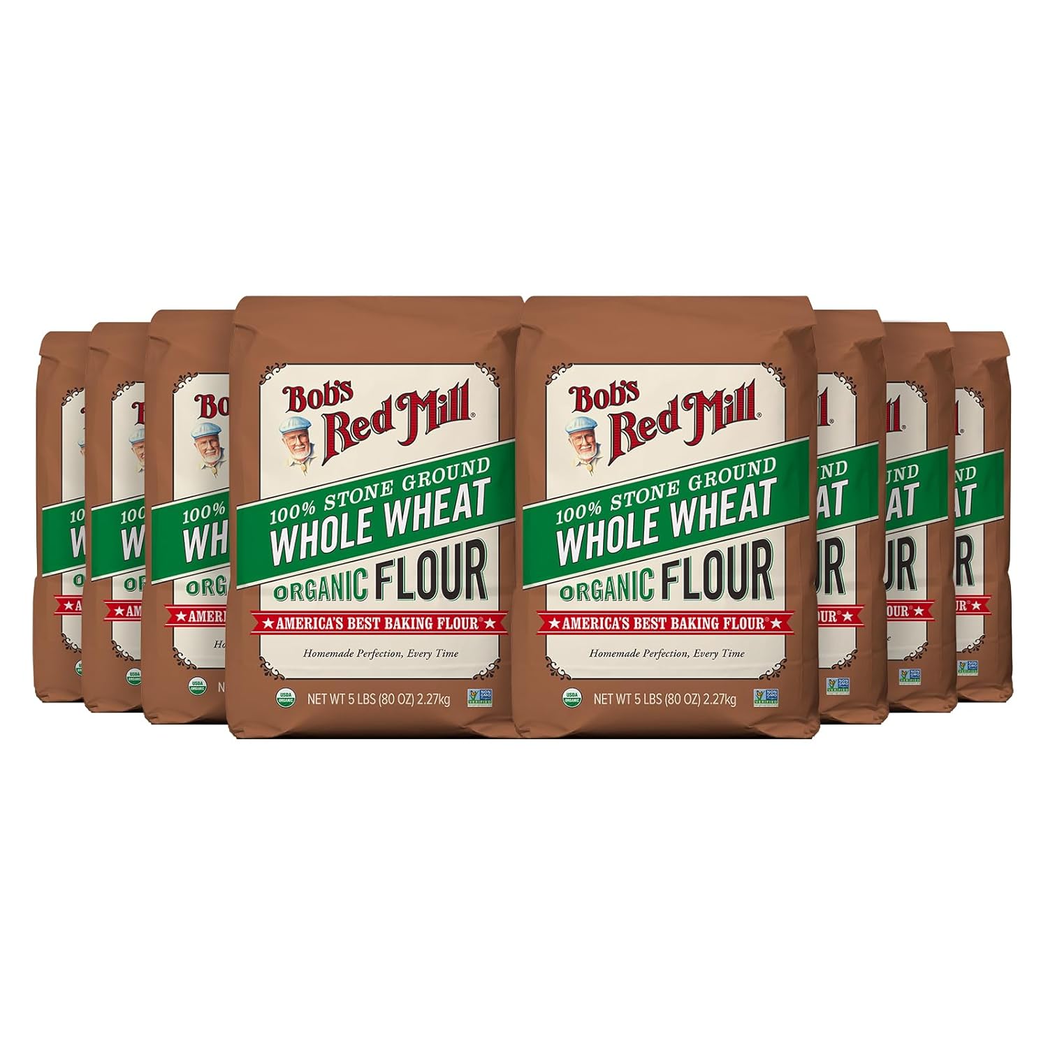 Bob's Red Mill Organic Whole Wheat Flour, 5lb (Pack of 8) - Non GMO, Whole Grain, Vegan, Kosher