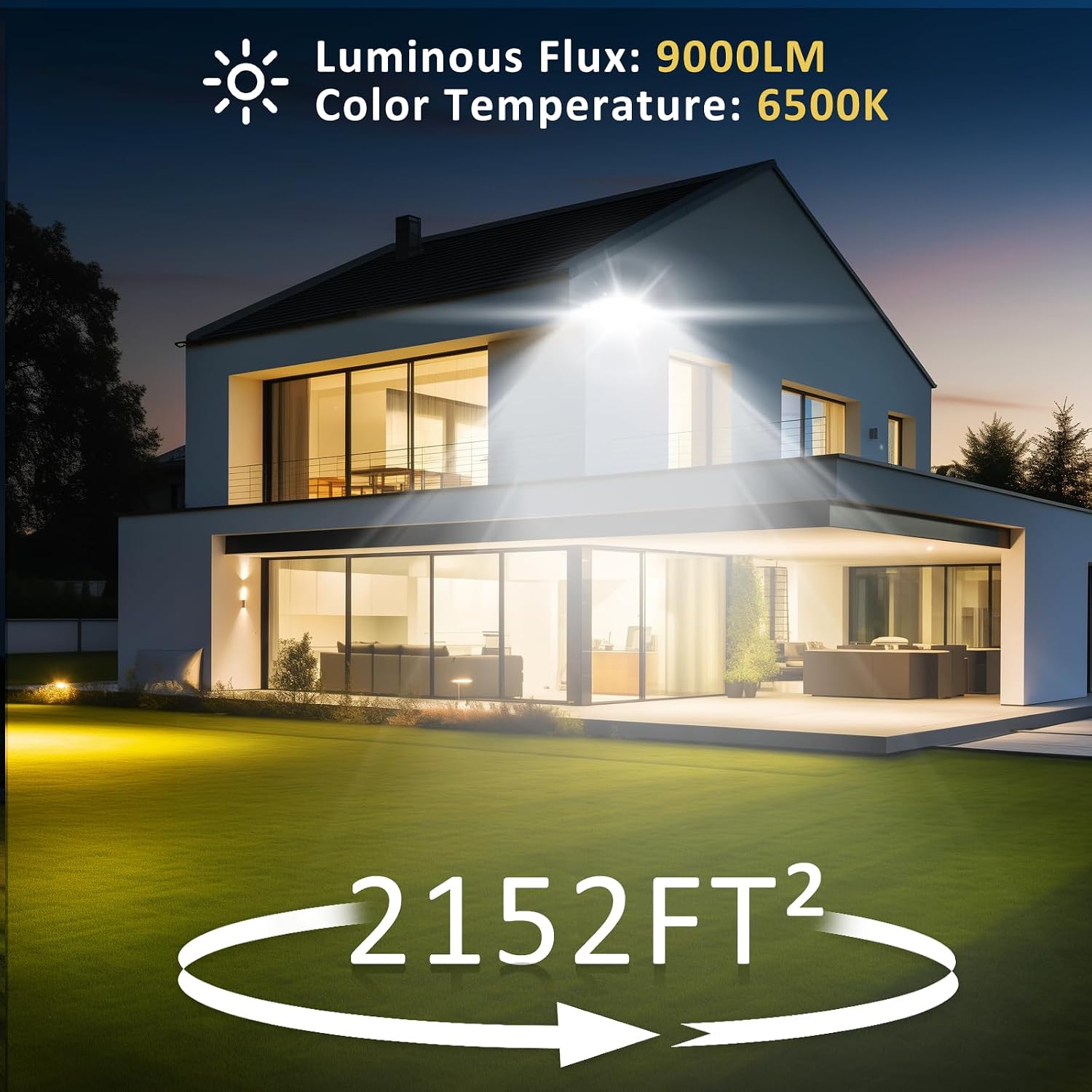 100W Flood Lights Outdoor,12000LM Bright Work Light Plug in,6500K Daylight White LED Flood Light Outdoor, IP66 Waterproof Exterior Floodlight for Yard Garage Stadium 2 Pack