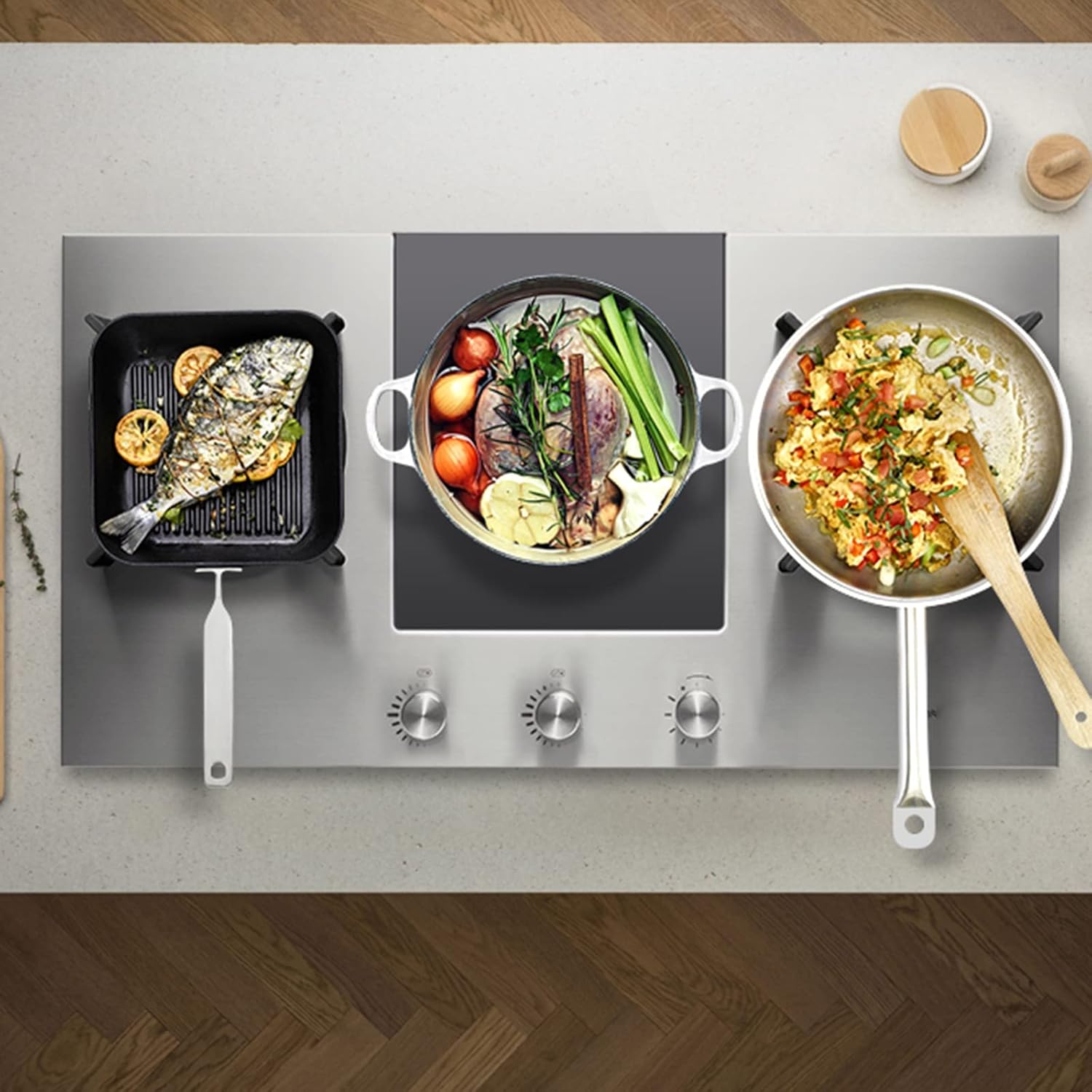 Gas-Electric Dual-Purpose Stove Embedded Three-Burner Gas Stove Household Natural Gas Liquefied Gas Stove Table Embedded Dual Purpose Black (Silver)