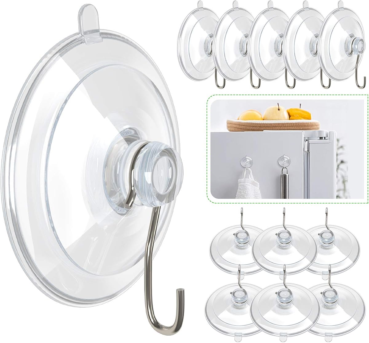 Hangerspace Suction Cup Hooks, Removable Small Suction Cups, Clear, 12 Pack | 1.77 In, with Rustproof Metal Hooks, Detachable, Leave No Trace, for Kitchen Shower Wall Window Glass Door, Fits Any Decor