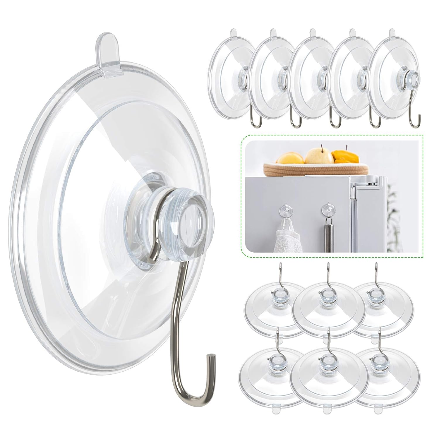 Hangerspace Suction Cup Hooks 1 77 Inches Clear PVC Suction Cups with Metal Hooks Removable Small Suction Cups
