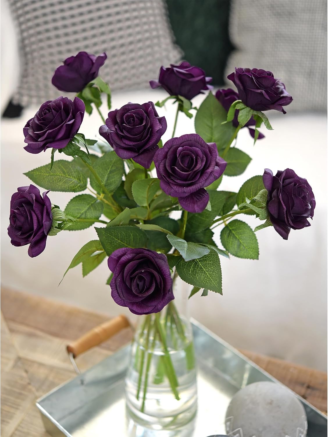 FiveSeasonStuff 12 Stems Artificial Flowers Real Touch Silk Roses for Wedding Decoration Bridal Bouquets Table Centerpieces Party Shower, Packed in Box (Mysterious Purple)