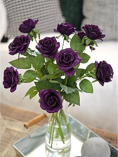 Miniatura 4 de FiveSeasonStuff 12 tallos de flores artificiales, rosas de seda de tacto real para decoración de bodas, ramos de novia, centros de mesa, fiestas y 9