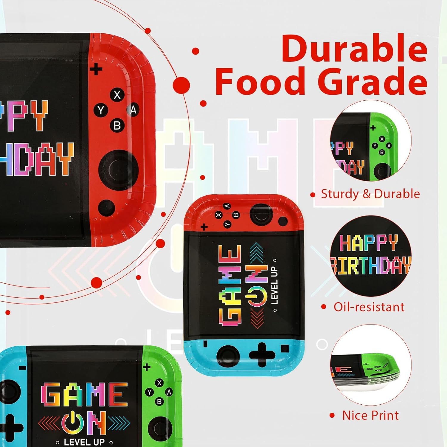 Grencian 60 Pcs Video Game Birthday Party Plates 10"x6.5" Game On Theme Plates Controller Disposable Dessert Platters for Boys Video Gameing Birthday Party Decorations Supplies