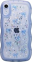 Vista 23 de Qokey para iPhone 14 Plus Funda de 6.7" con diseño de borde ondulado rizado, transparente, con purpurina, brillo, estrellas, brillante, lindo