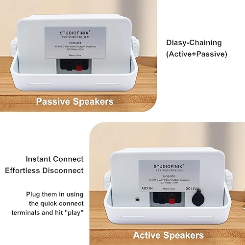 Miniatura 6 de STUDIOFINIX Altavoces Bluetooth para exteriores de 3.5 pulgadas, impermeables, con cable, 3 vías, 200 W, actualización de alta calidad, altavoces de