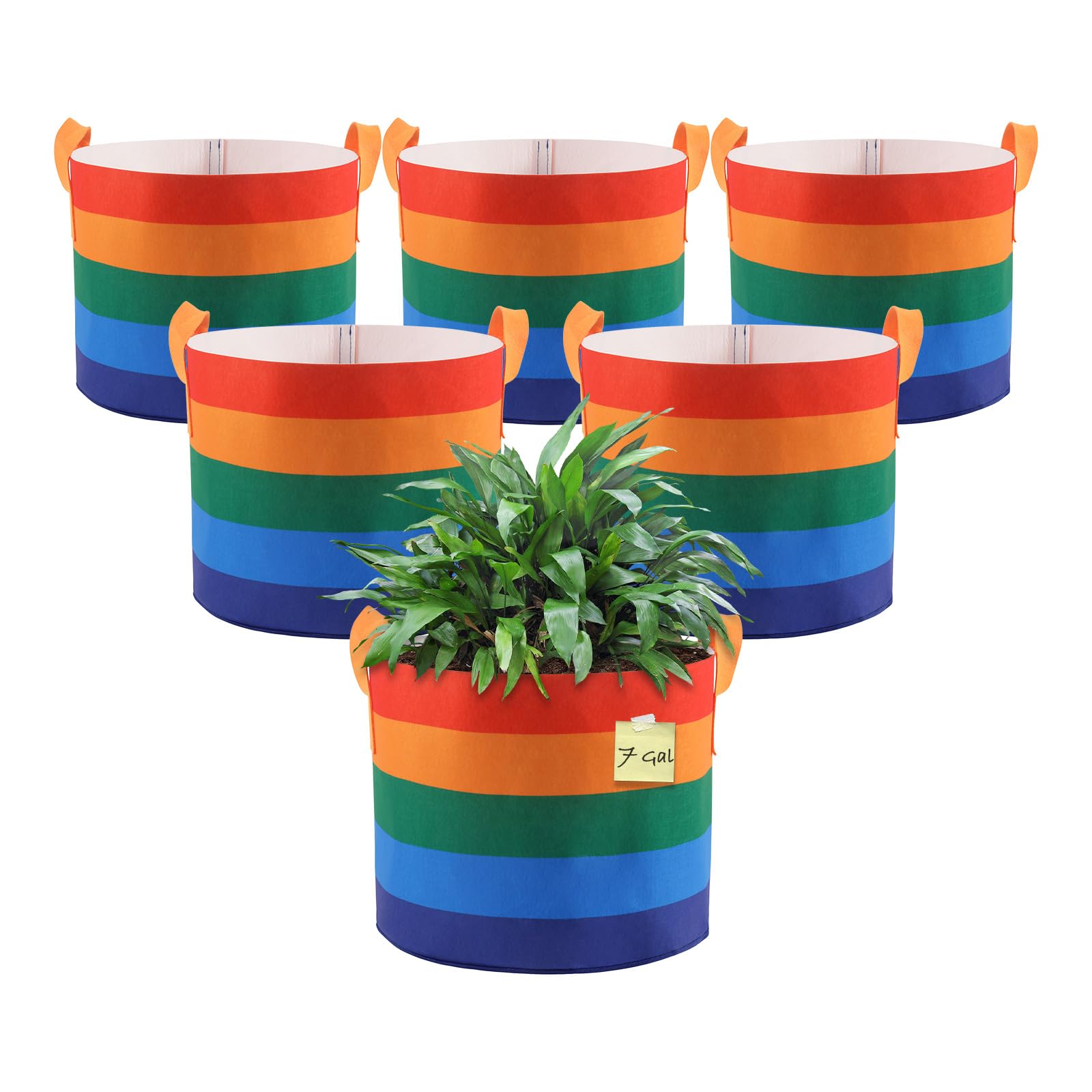 LITLANDSTAR 6 Pack 7 Gallon Grow Bags, Heavy Duty Thickened Colorful Nonwoven Plant Fabric Pots with Handles, Five-color Tone Garden Plant Bags for Fruits Vegetables Flowers Herb