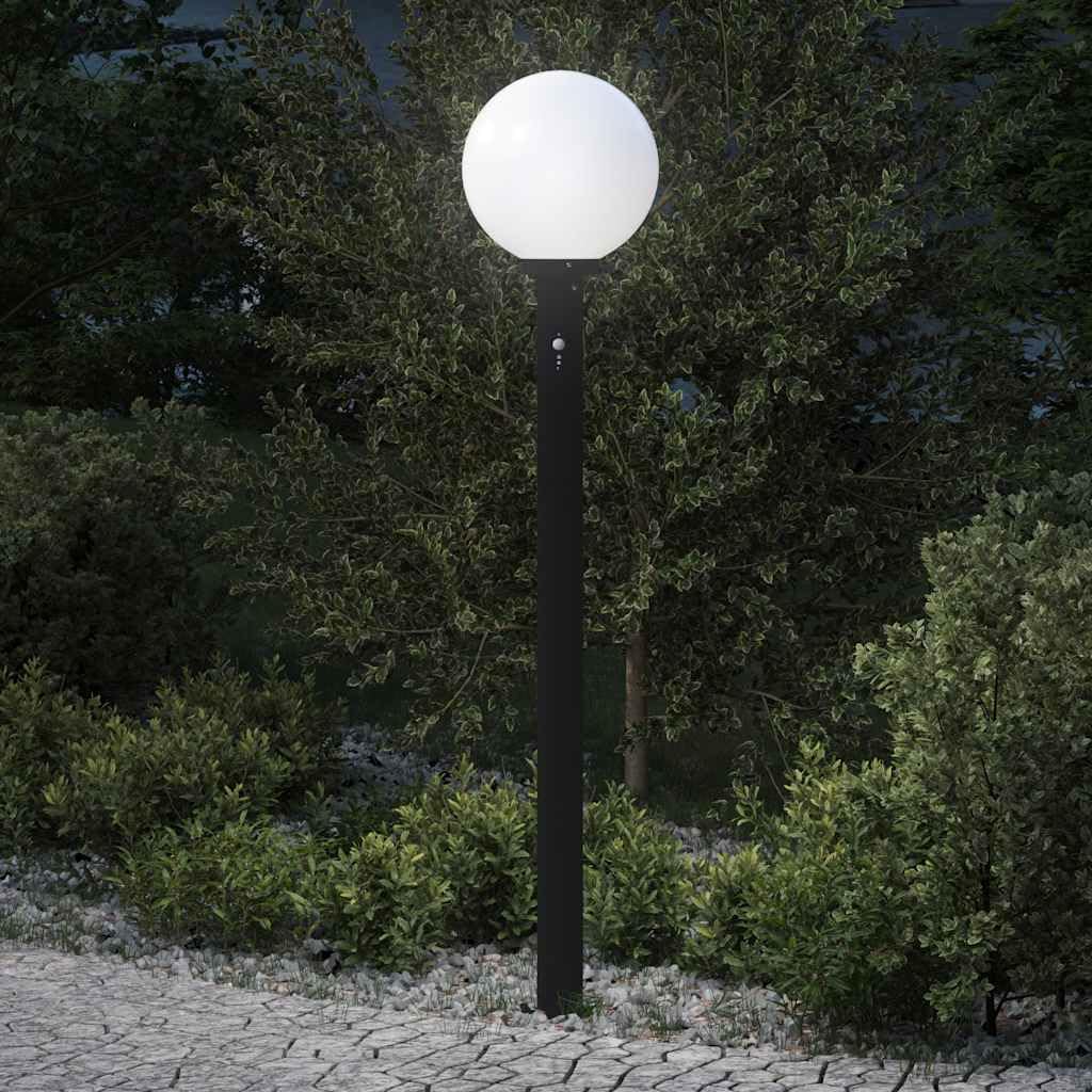 Lampada a colonna con sensore, 120 cm, nera, in acciaio inox, IP44, per esterni, con sensore di movimento PIR, angolo di rilevamento di 120° e diffusore per giardino, terrazza, illuminazione