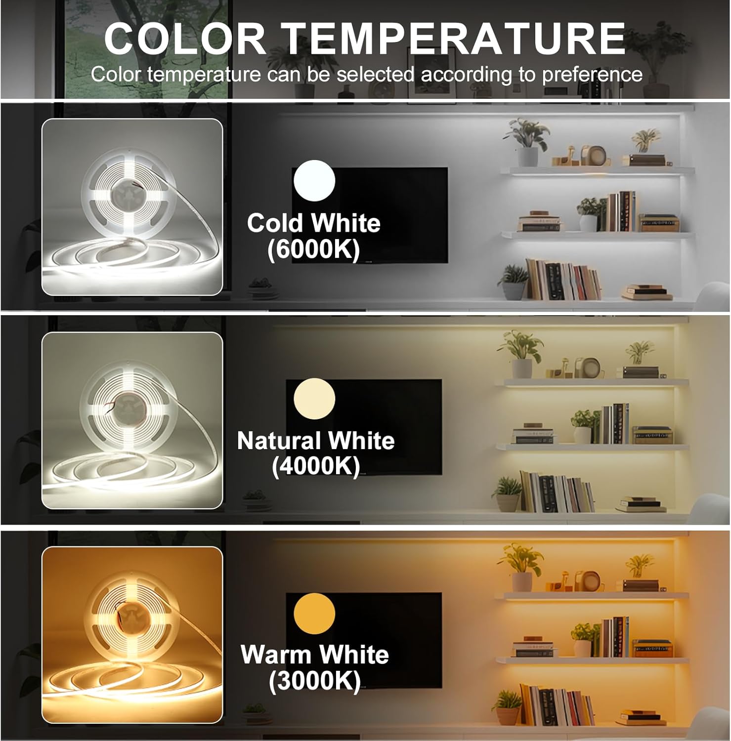 IP68 Waterproof Neon COB LED Strip Light, 16.4ft 12V Ultra-Thin 5mm 3000K LED Tape Light CRI>90 400LEDs/m for Home Cabinet Bathroom Outdoor Pool Decoration (Without Power Supply)