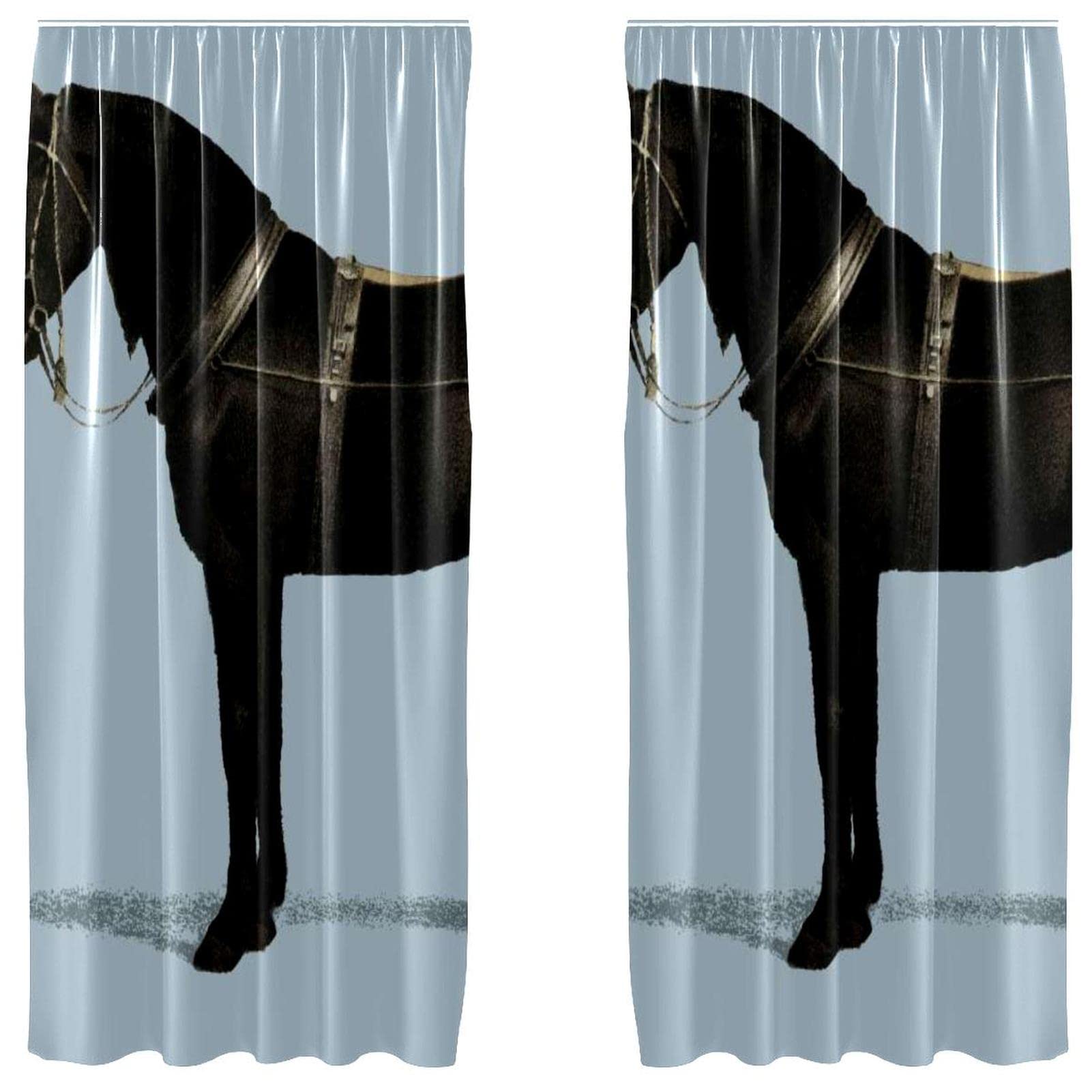 Cortinas de caballos para salón, juego decorativo blanco y negro de 55x84" ideal para dormitorio
