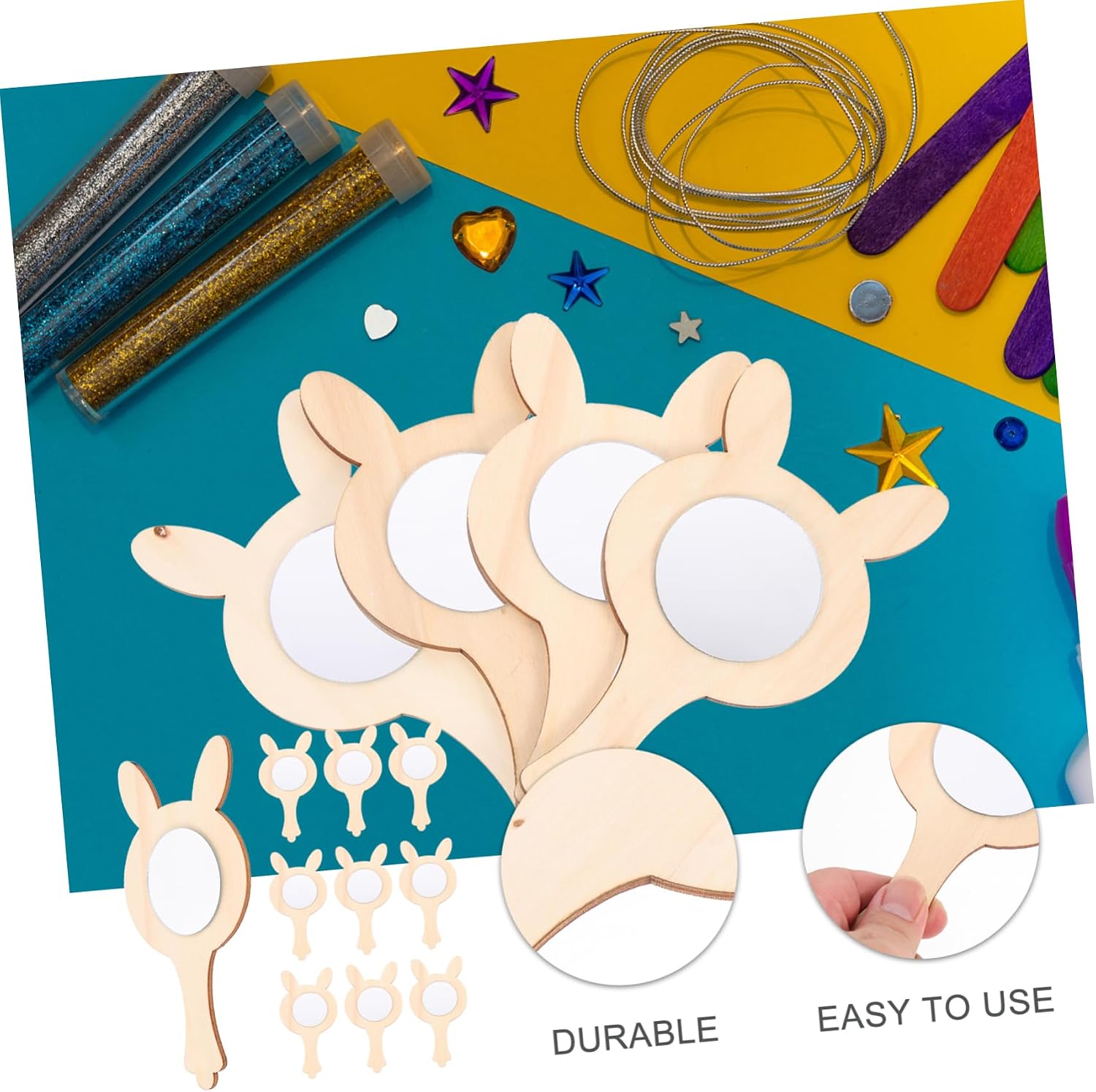 Unfinished Wooden Boys and Girls Hand Mirror Craft Set 10 Pieces for DIY