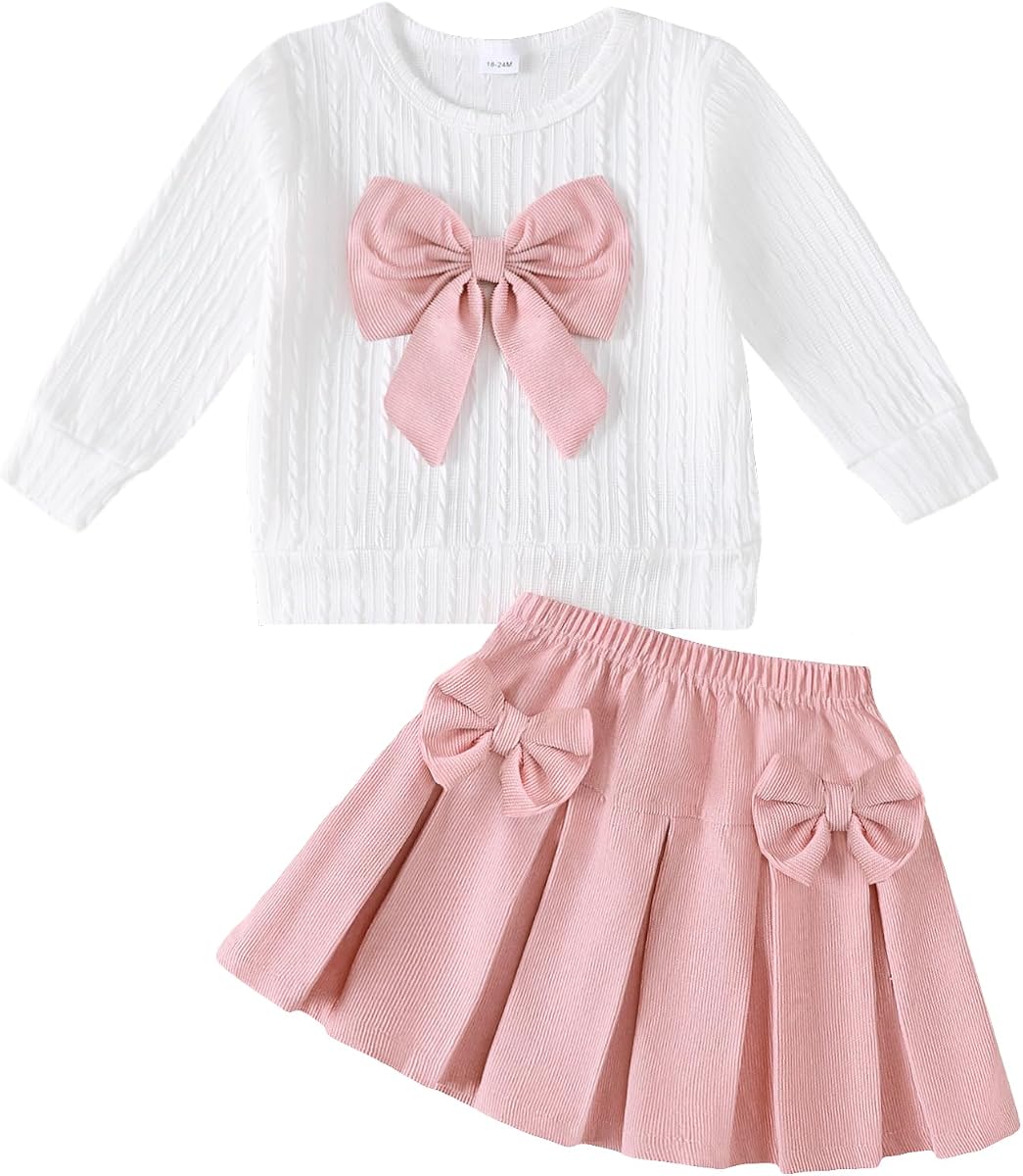 Renotemy Toddler Girls Clothes Fall Winter Dress Pleated Skirt Set 18M-6T | Toddler Girl Outfits,Long Sleeve Sweatshirt Pleated Mini Skirt Set Little Girls Winter Dresses,Cute Baby Girl Clothes