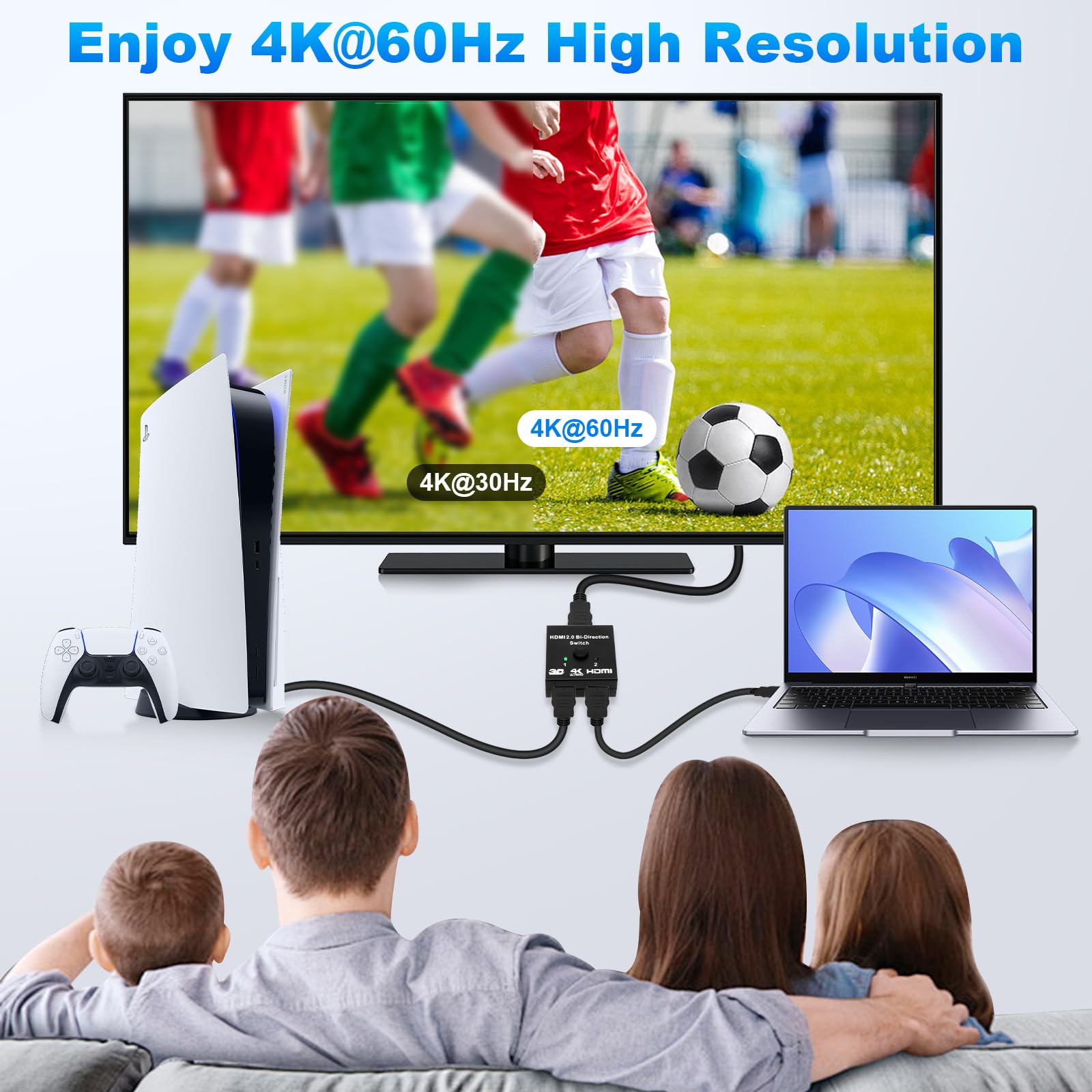 Yeecka Sdoppiatore HDMI Bidirezionale 4K 60Hz Sdoppiatore HDMI Alluminio Switch Splitter 1 in 2 Out/2 in 1 Out Support 3D HDR Compatibile con PC, PS5 / 4, TV Box, Projecteu, DVD