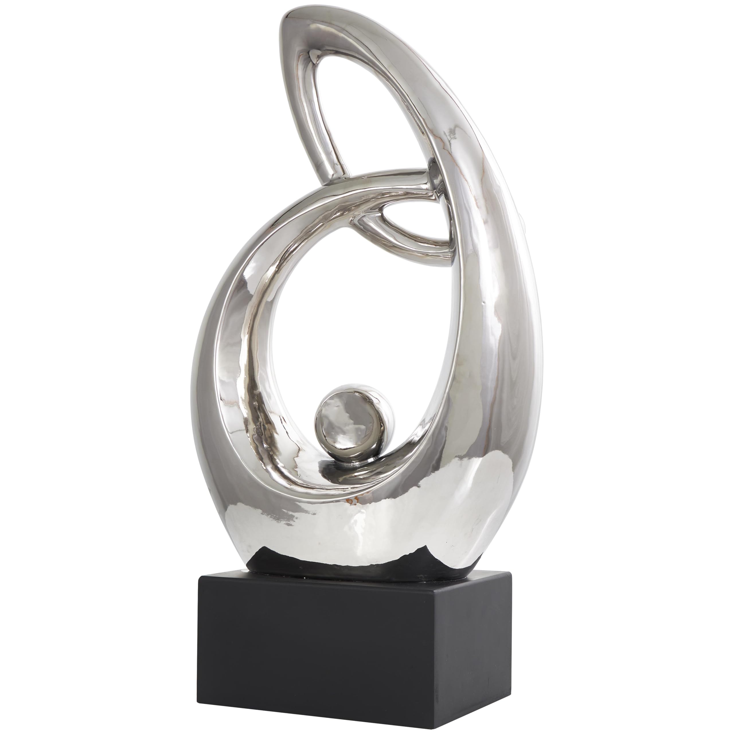 Deco 79 Sculpture décorative Abstraite en céramique avec Base Noire - 35,6 x 17,8 x 63,5 cm - Argenté