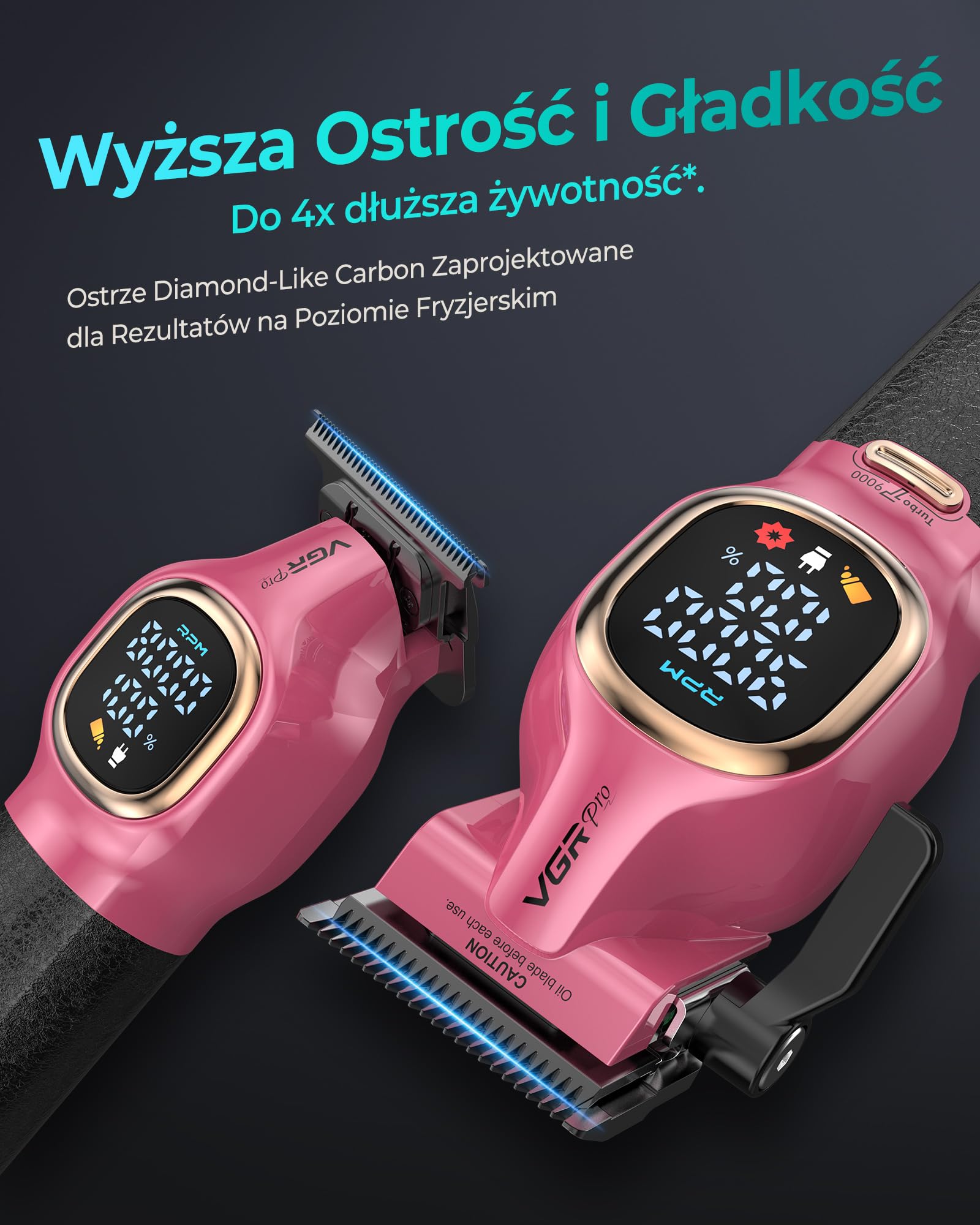 VGRPRO Profesjonalna Maszynka do Strzyżenia Włosów &Trymer,Zestaw barberski | Bezprzewodowy, elektryczna Zestaw Maszynka do Strzyżenia i Trymer, z etui, 9000 RPM,14 nasadki, Ekran LCD, Stacja ładująca