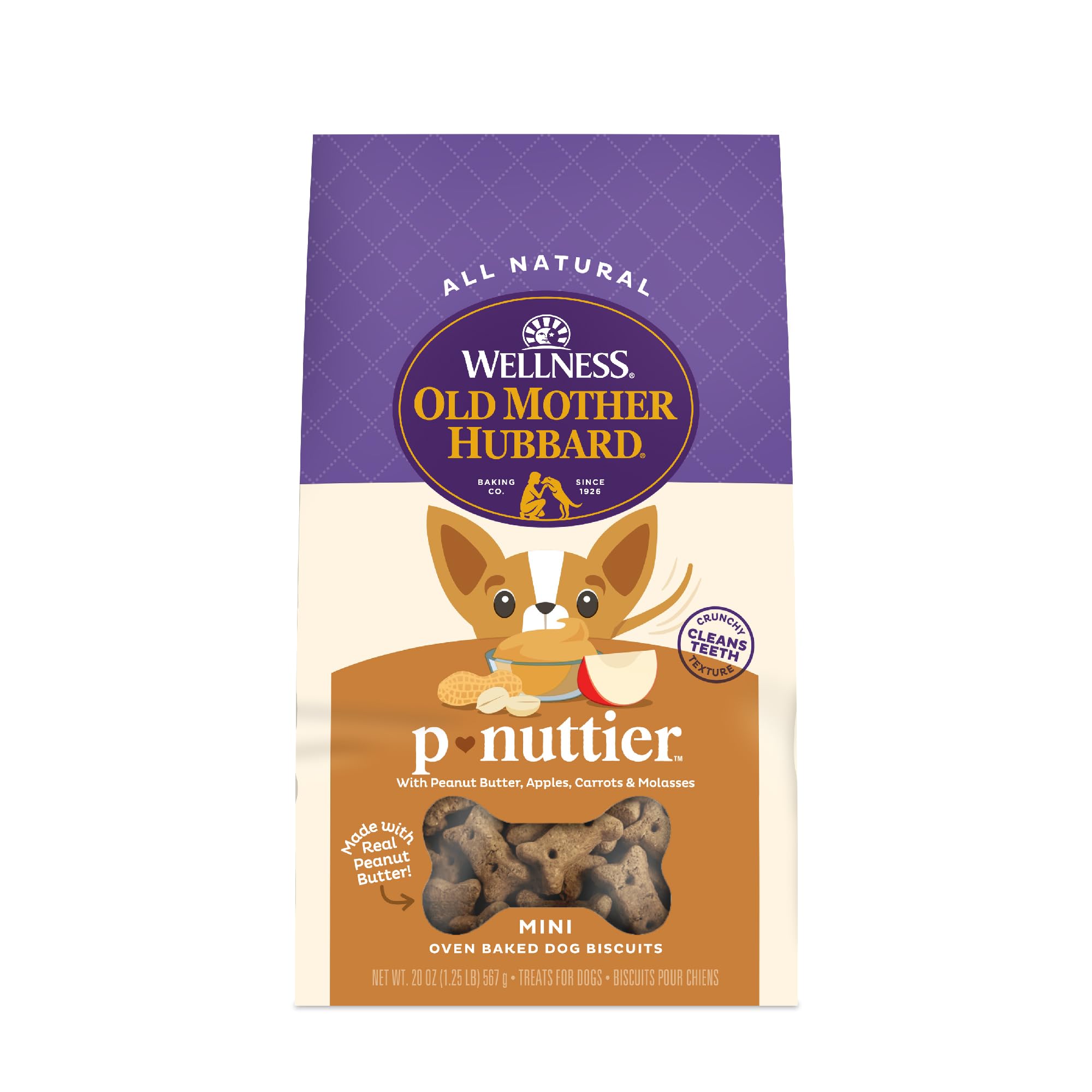 Old Mother Hubbard Wellness P-Nuttier Dog Biscuits, Natural, Training Treats, Peanut Butter Flavor, Mini Size, (20 Ounce Bag)