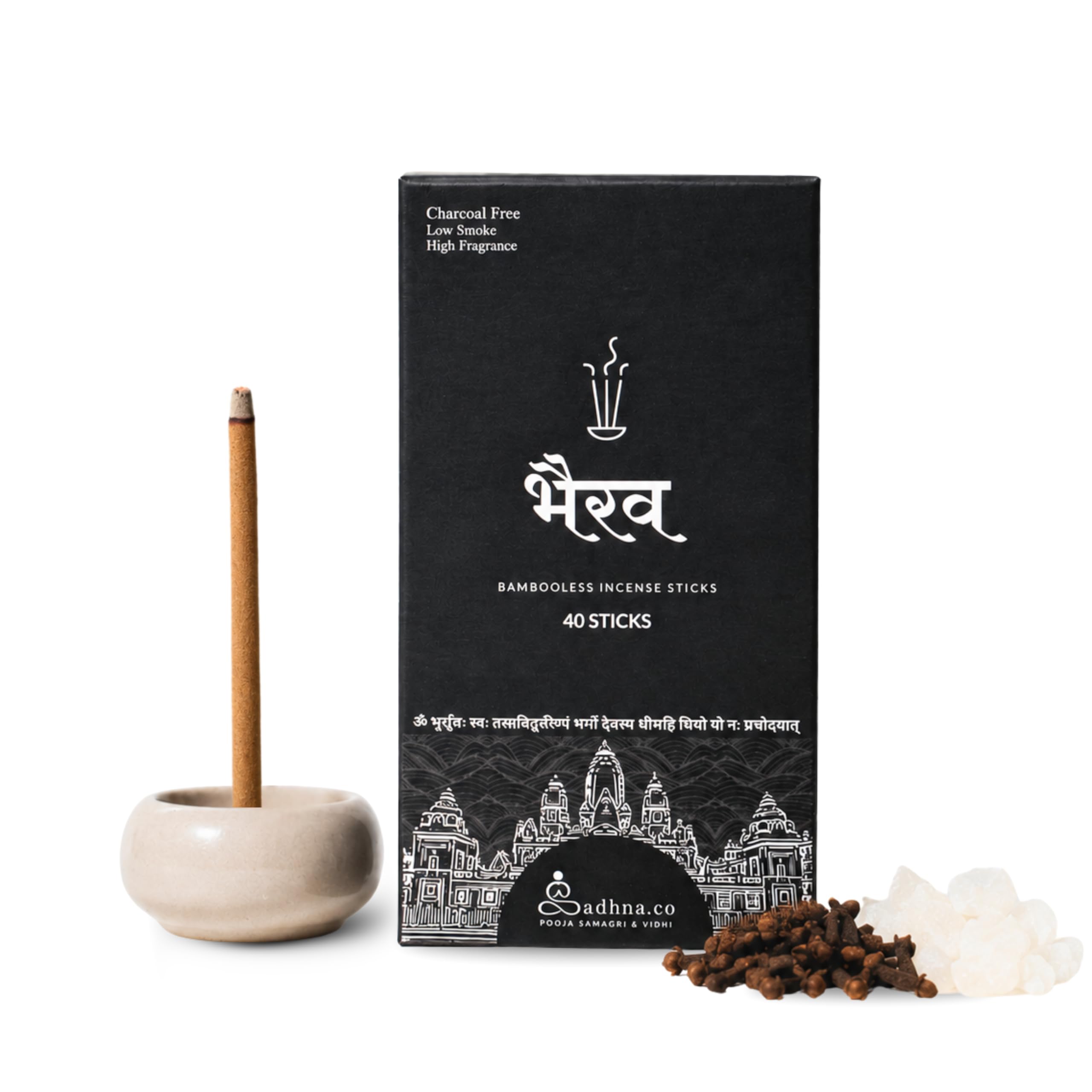 Sadhna.co Bhairav Bambooless Incense Sticks – Natural, Chemical-Free Agarbatti for Pooja, Meditation & Relaxation with Long-Lasting Fragrance + Free Ceramic Holder (40 Sticks)