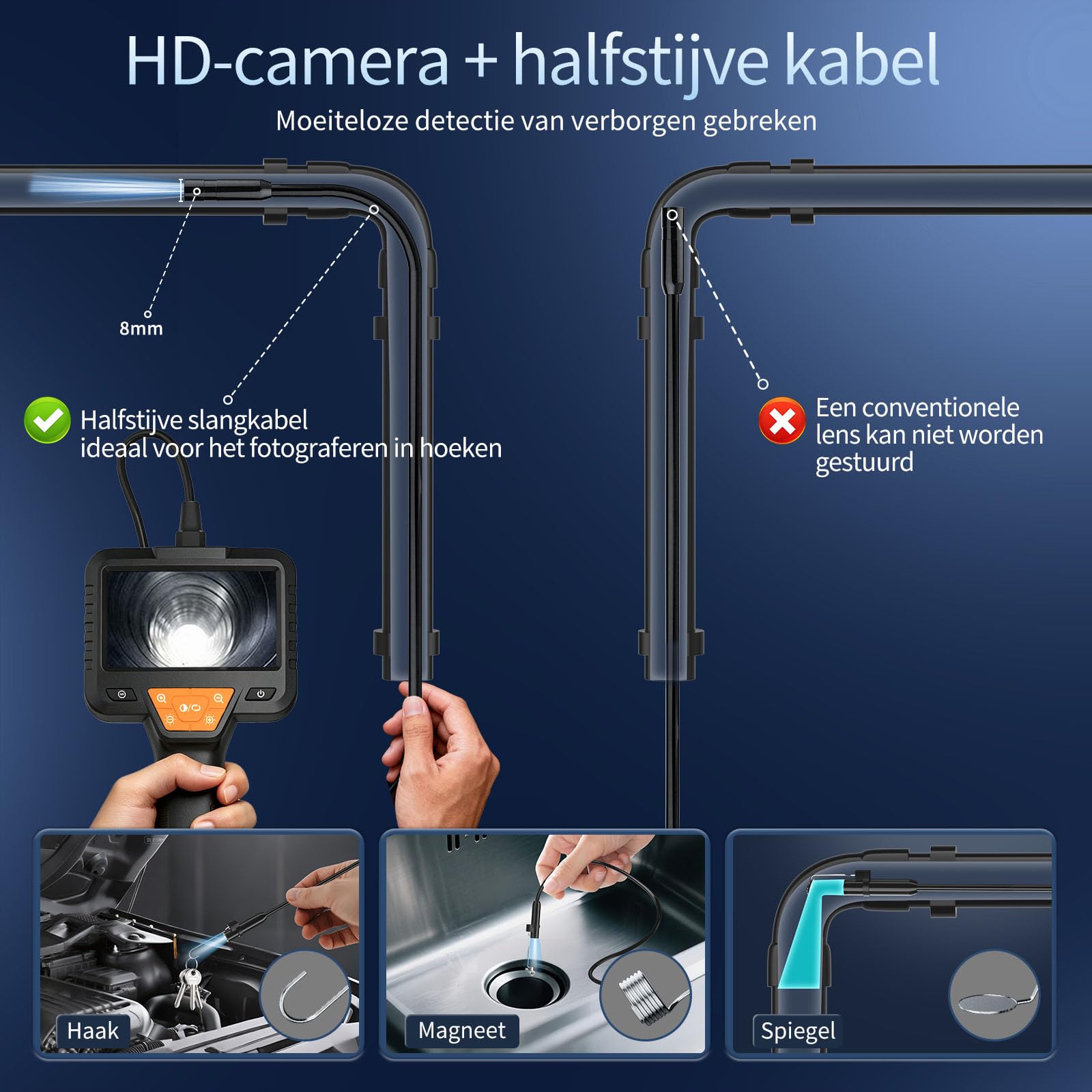 10m Endoscopio Industriale, Telecamera Endoscopica Impermeabile IP67 con Schermo IPS da 4,3", Telecamera di Ispezione HD 1080p con 8 LED Regolabili, per Tubi, Motore Auto,Festa Del Papà