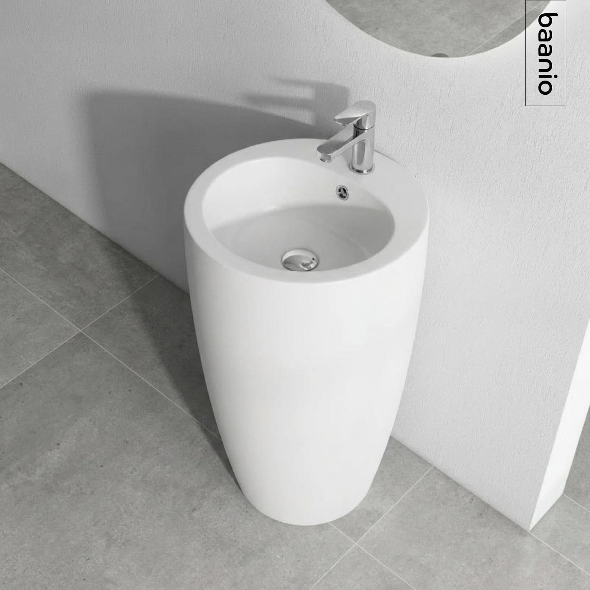 Ola - Lavabo Pedestal Redondo 50 cm - Cerámica Blanco Brillo - 1 Pieza sin Juntas - Herrajes Incluidos