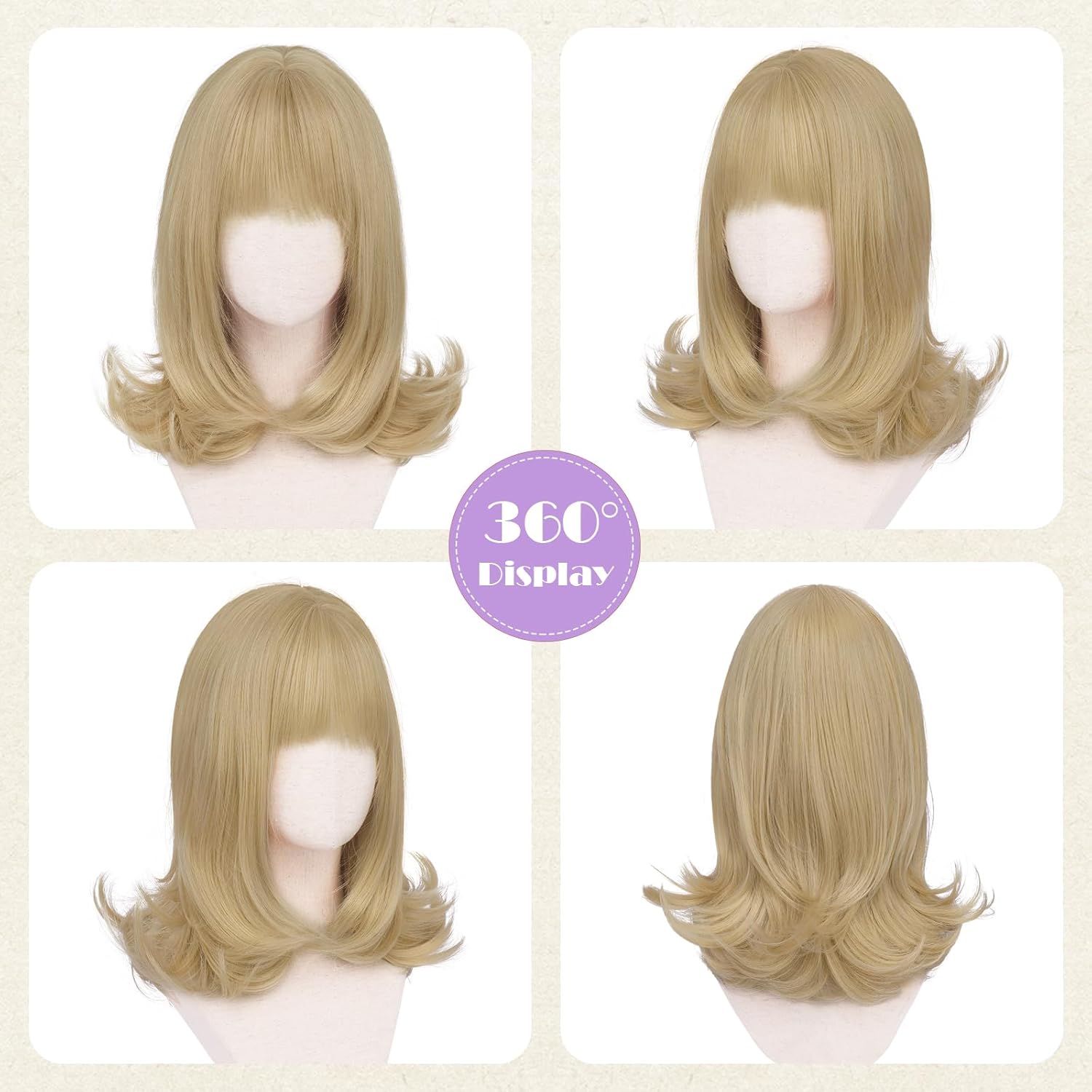 SOFEIYAN Short Blonde Wig with Bang for Women - 15 Inch Shoulder Length Layered Straight Bob Wigs Natural Looking Synthetic Soft Heat Resistant Wig for Women Daily Party Use,Blasses Blonde