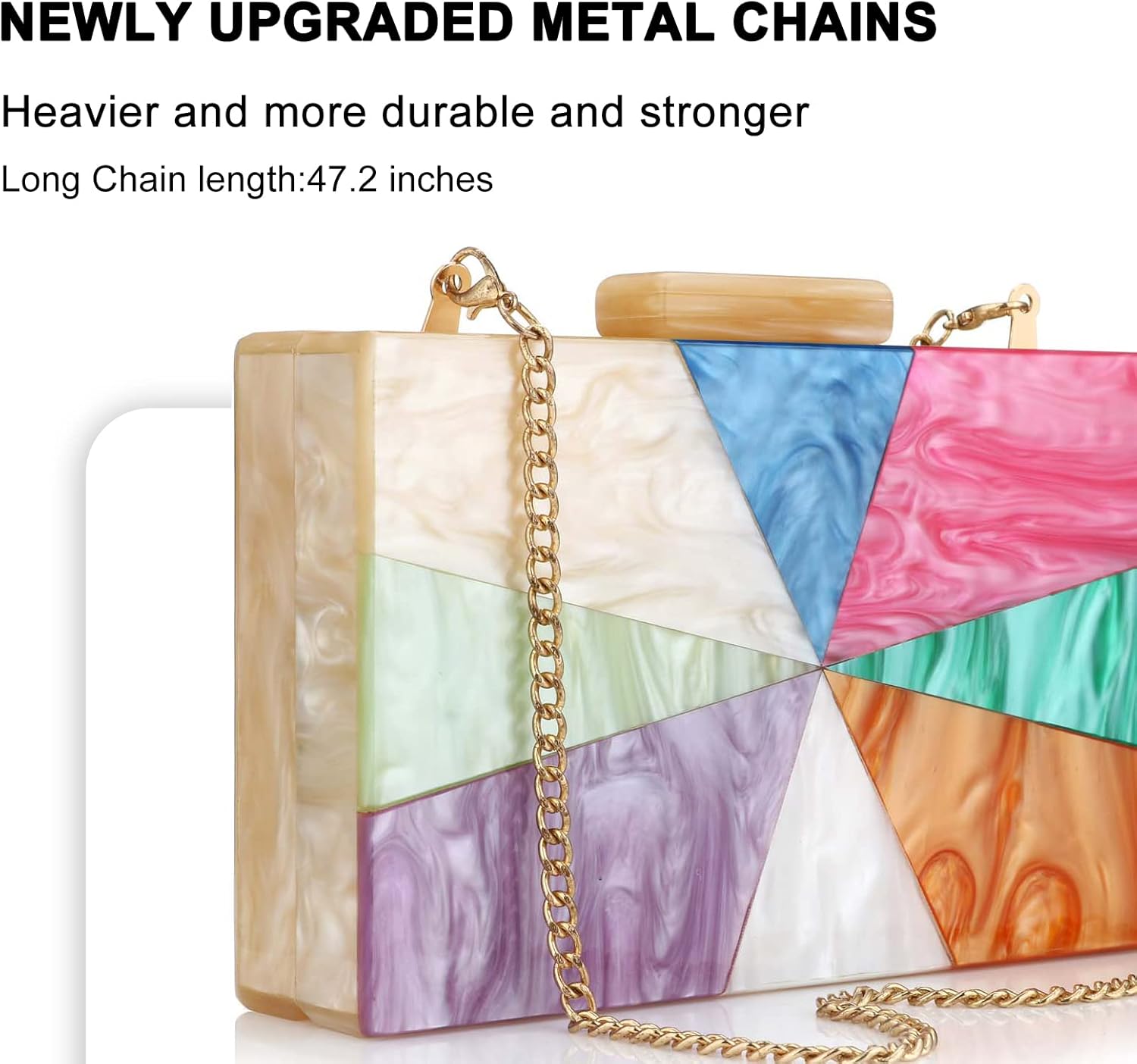 YYW Acrylic Clutch Purses for Women Wedding : Multicolor Evening Crossbody Bag Marbling Handbags with Detachable Chain - Image 6