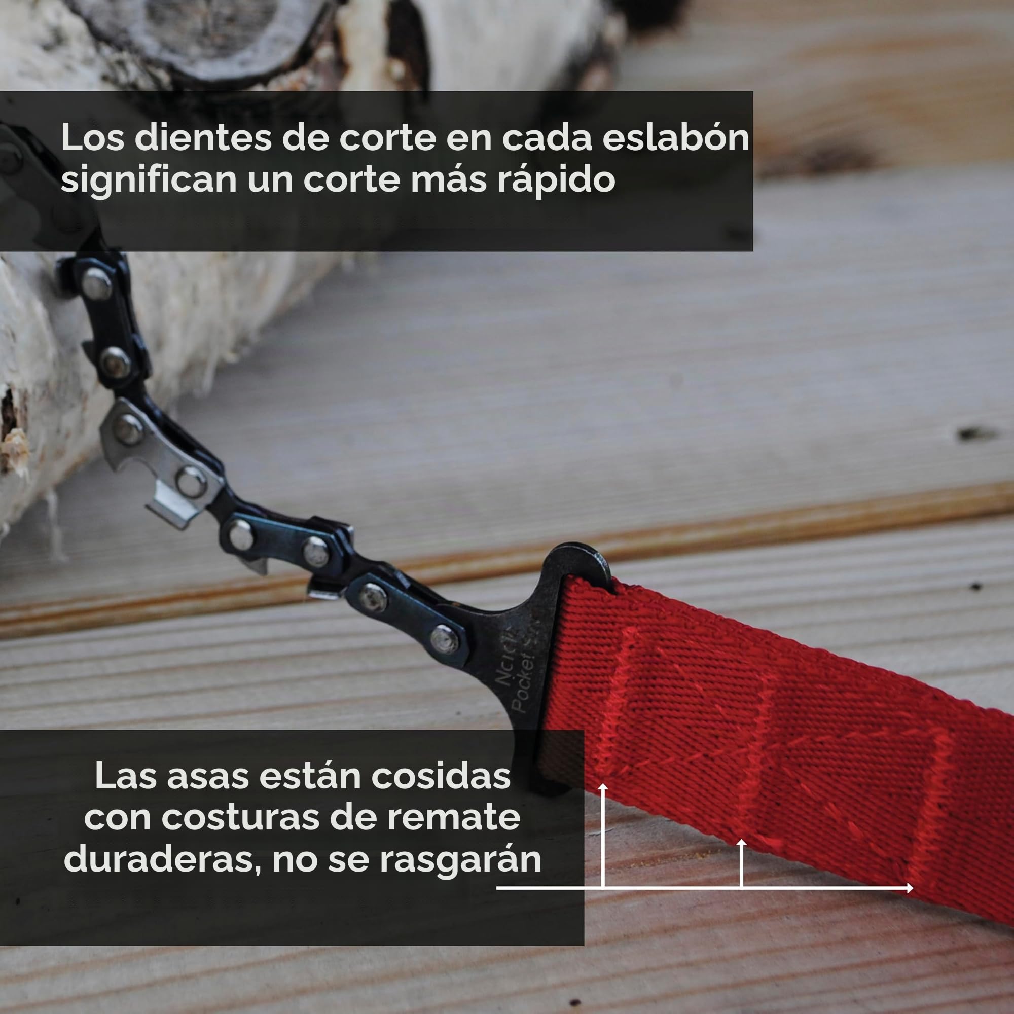 Nordic Pocket Saw Motosierra de Mano - Sierra de Cadena 65 cm con Asas de Nailon - Sierra Manual de Bolsillo Portátil - Sierra Supervivencia Acampada Senderismo - Versión ORIGINAL 33 Dientes