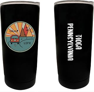 R and R Imports Tioga Pennsylvania Souvenir 16 oz Stainless Steel Insulated Tumbler Camp Life Design Black.