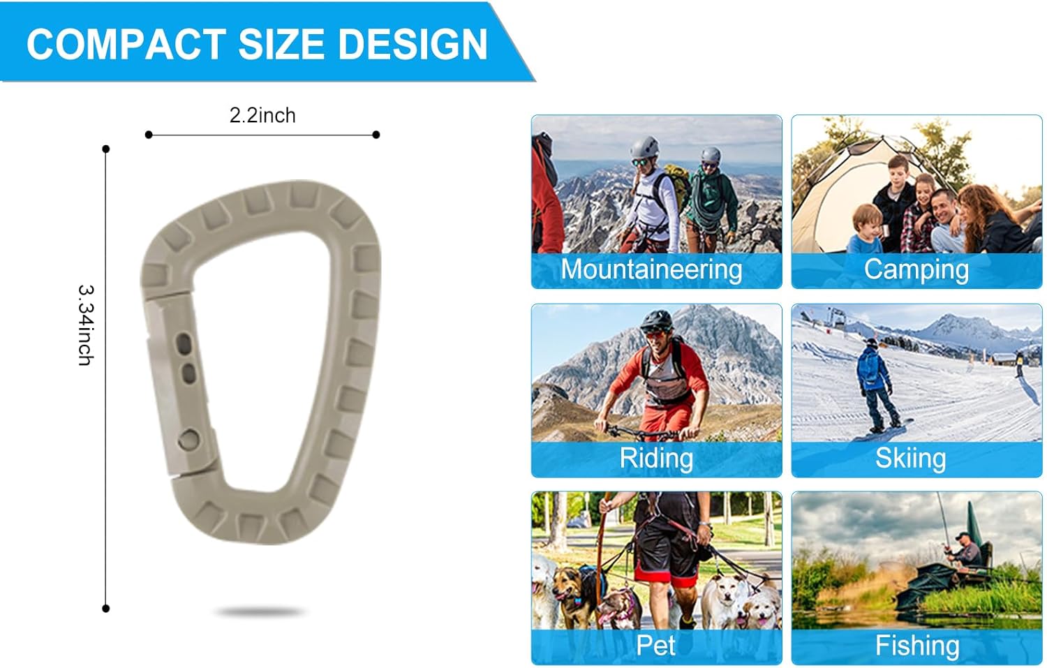 Tactical Carabiner Keychain 12 Pack – Heavy-Duty Polymer D-Ring Clips, Lightweight MOLLE Backpack Hook, Quick-Lock Gear Clip for Outdoor Camping, Hiking, Survival (Not for Climbing) - Image 3