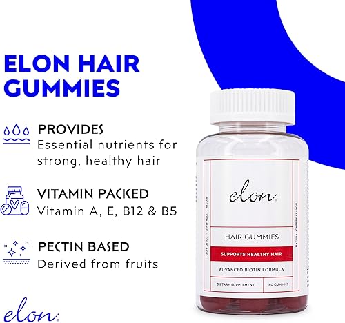 Miniatura 2 de Elon Gomitas de biotina (120 unidades)  5000 vitaminas de biotina MCG para cabello, piel y uñas  Vitaminas masticables de biotina de cereza para