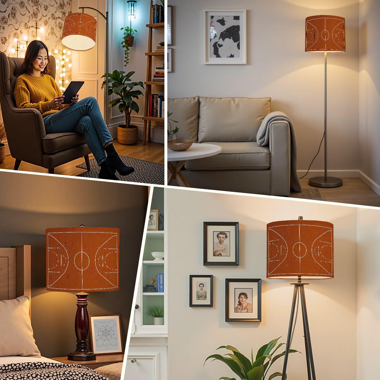 Basketball floor line wood texture Drum Lamp, Lamp Shades - 11" x 11" x 8.9" Vintage Replacement Fabric Lampshades for Table Lamps, Floor Lamps Easy Assembly
