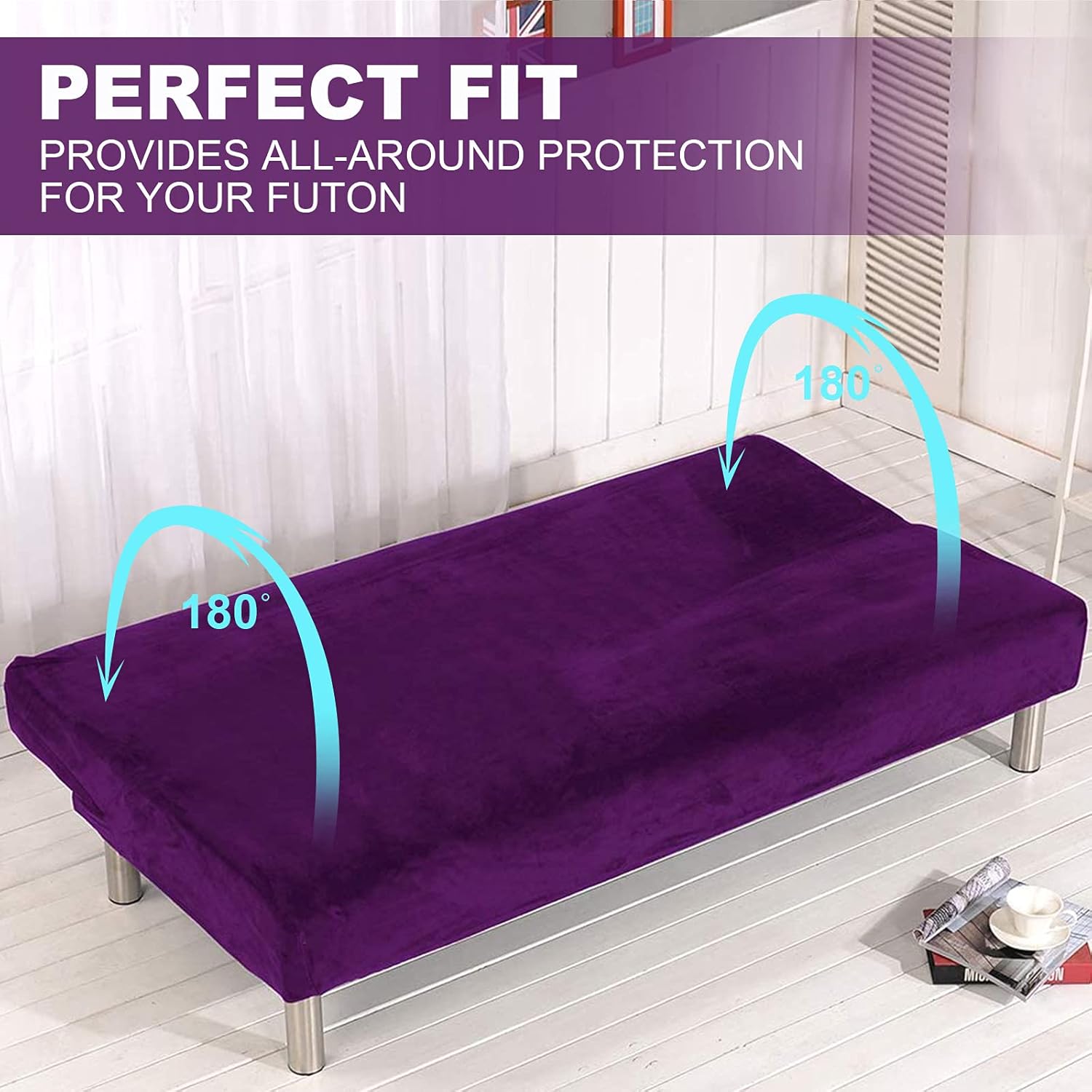 ele ELEOPTION Velvet Sofa Cover Armless Sofa Slipcover Stretch Velvet Sofa Bed Cover Protector Elastic Spandex Modern Simple Folding Couch Futon Cover