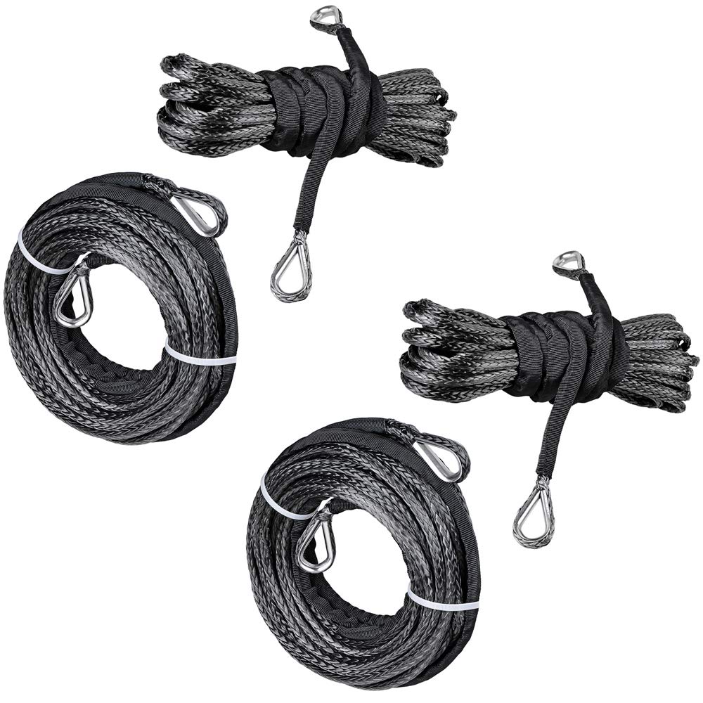 Astra Depot 4X Black ATV UTV Synthetic Rope Extension 50ft 7500lbs Winch Line Cable with Thimbles