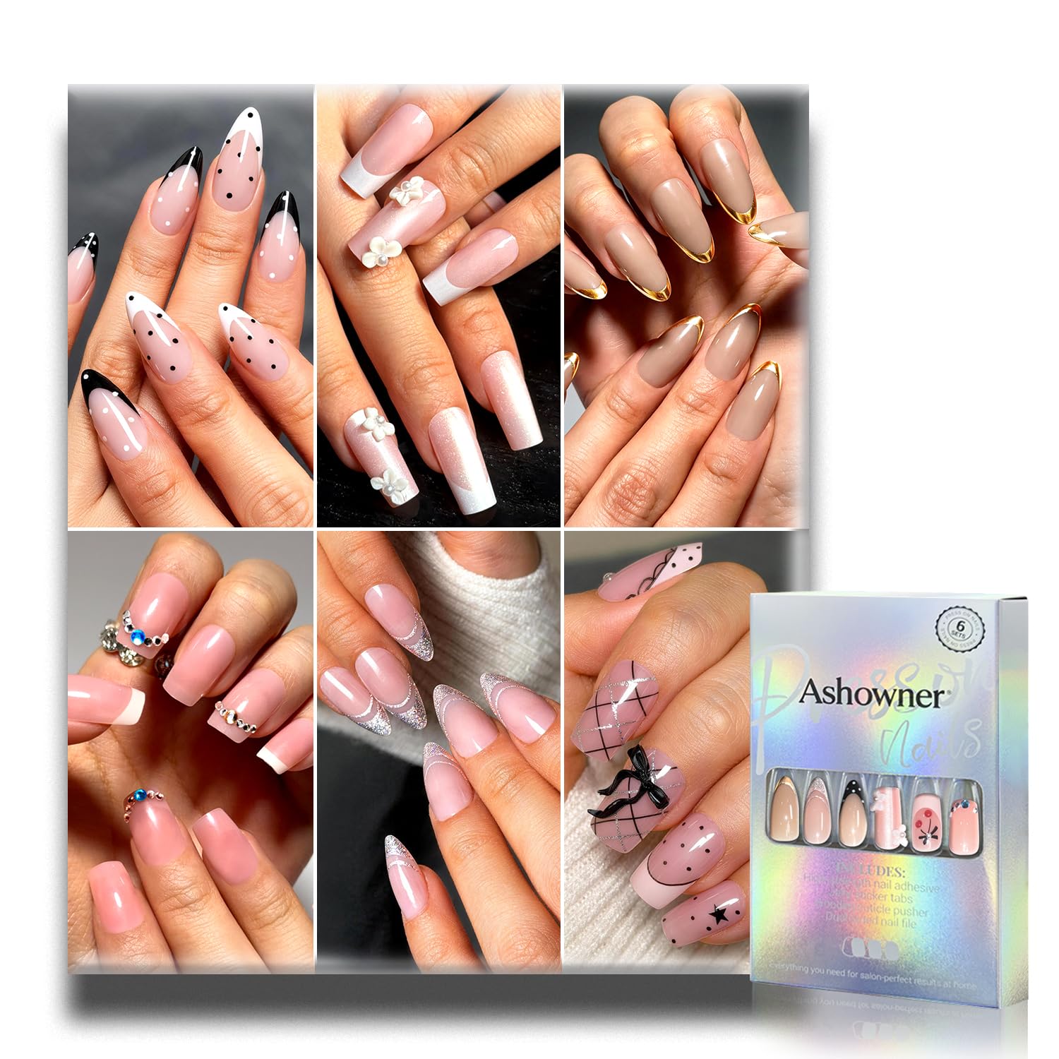 Reusable Press on Nails - 144 Pcs, 6 Styles -11 Reusable Press on Nails - 144 Pcs, 6 Styles -11