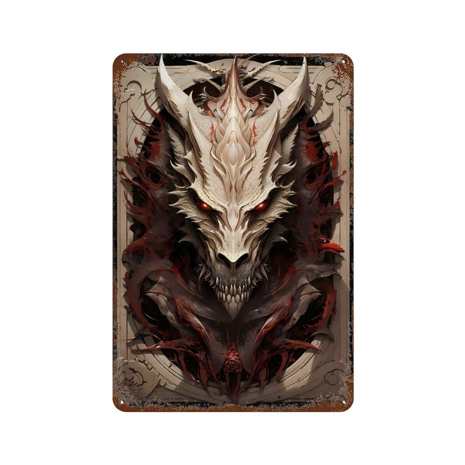 Elder Dragon Rust Effect Tin Sign 11.8"x7.9", Decorative Metal Wall Art for Living Room, Hallway And Home Decor