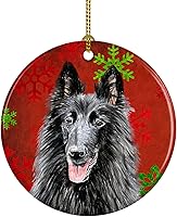 Vista 48 de Caroline's Treasures Dachshund copos de nieve rojos y verdes, adorno de cerámica de Navidad para colgar en el árbol de Navidad, decoración