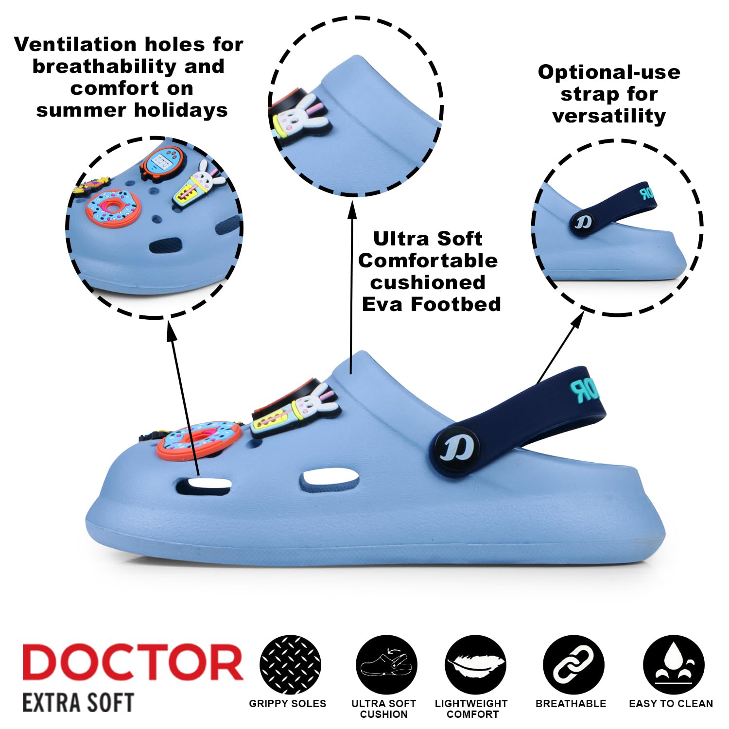 DOCTOR EXTRA SOFT Unisex-Child Kids Classic Ultra Soft Clogs/Sandals with Adjustable Back Strap| Comfortable & Lightweight| Stylish & Anti-Skid| Indoor & Outdoor Casual Sports Mules Boys/Girls D-529 2